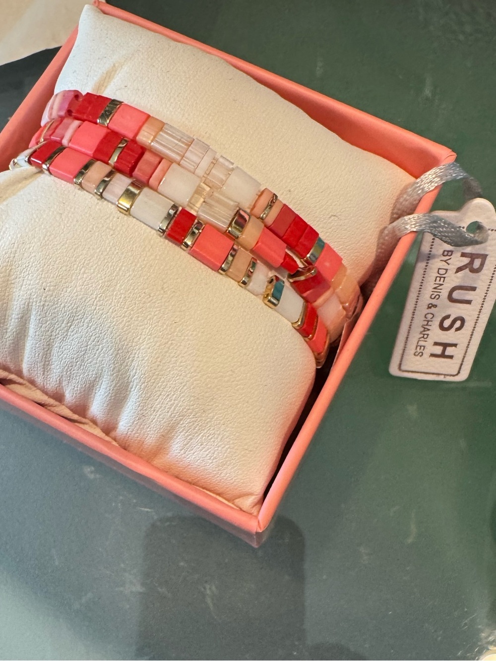 Trio of stretchy Coral and White Tile Bracelet- get in on the trend 🔥cute&comfy